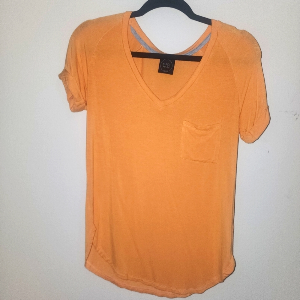 Madi Mase Junior's Orange Shirt w Pocket and v-neck size XS extra small